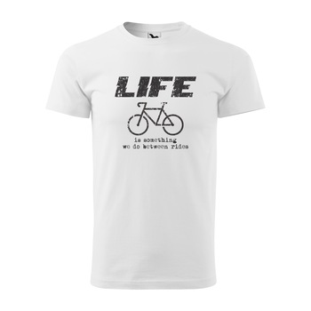 Tricou alb barbati, idee de cadou, pentru biciclisti, Life is Something we do Between the Rides, marime XS