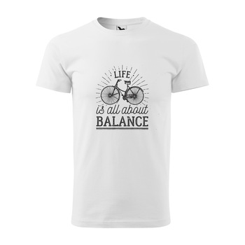 Tricou alb barbati, idee de cadou, pentru biciclisti, Life is All About Balance, marime L