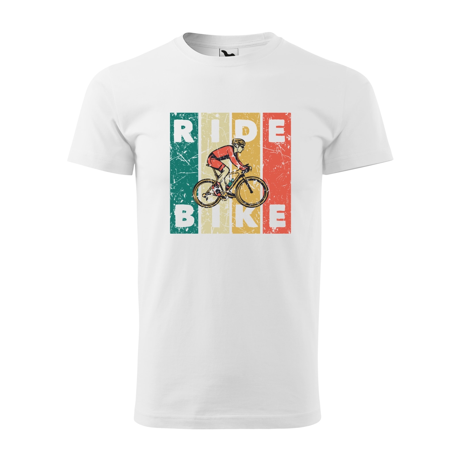 Tricou alb barbati, idee de cadou, pentru biciclisti, Ride Bike Flag, marime XS