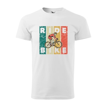 Tricou alb barbati, idee de cadou, pentru biciclisti, Ride Bike Flag, marime XS