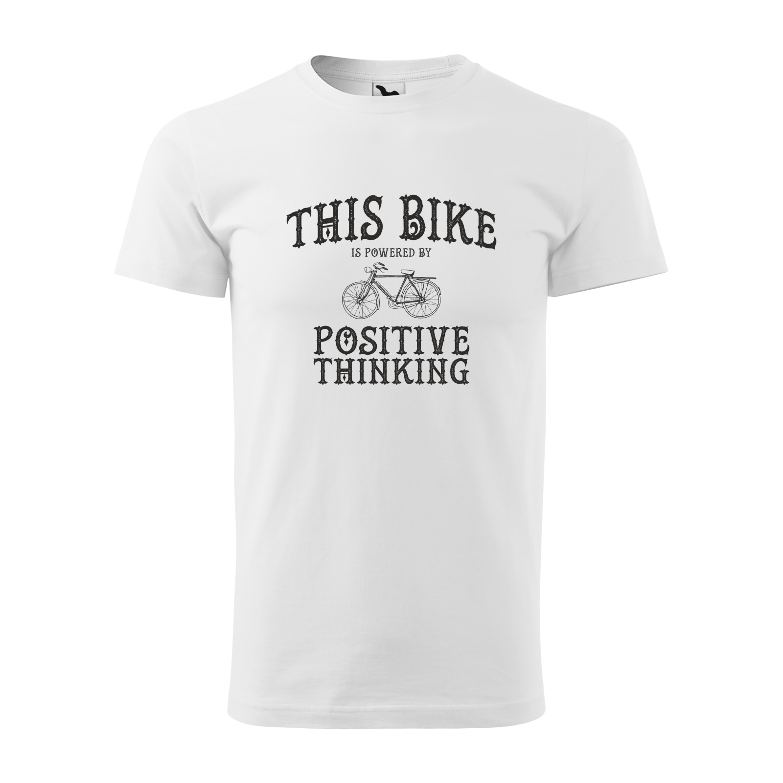 Tricou alb barbati, idee de cadou, pentru biciclisti, This Bike is Powered by Positive Thinking, marime S