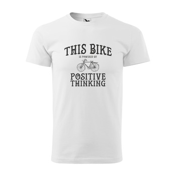 Tricou alb barbati, idee de cadou, pentru biciclisti, This Bike is Powered by Positive Thinking, marime S