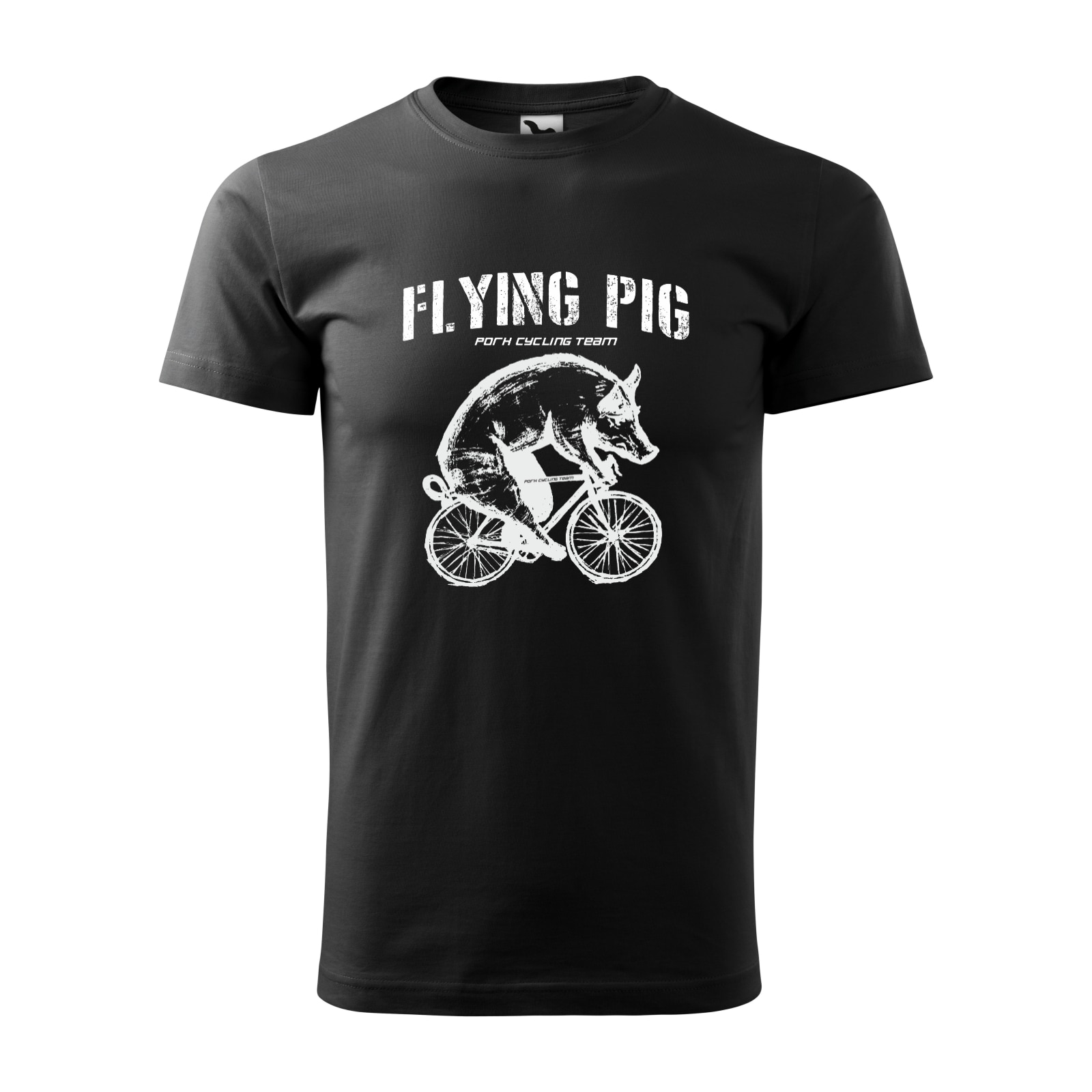 Tricou negru barbati, idee de cadou, pentru biciclisti, Flying Pig Pork Cycling Team, marime 2XL