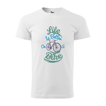 Tricou alb barbati, idee de cadou, pentru biciclisti, Life is Better on a Bike, marime M