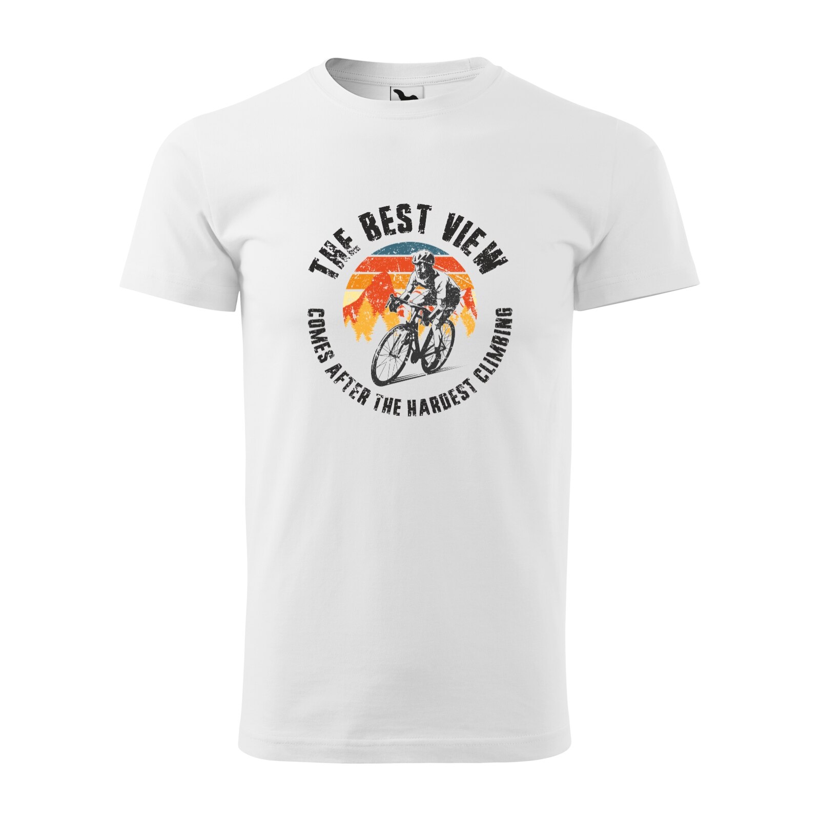 Tricou alb barbati, idee de cadou, pentru biciclisti, The Best View Comes After the Hardest Climb, marime 2XL