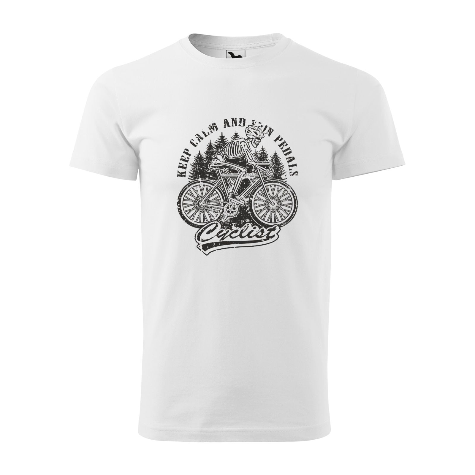 Tricou alb barbati, idee de cadou, pentru biciclisti, Keep Calm and Spin Pedals, marime XL