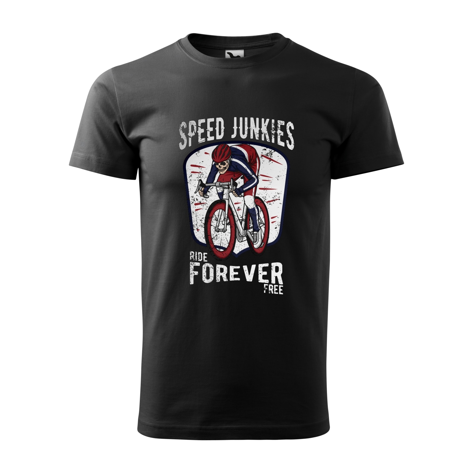 Tricou negru barbati, idee de cadou, pentru biciclisti, Speed Junkies Ride Forever Forever Free, marime 2XL