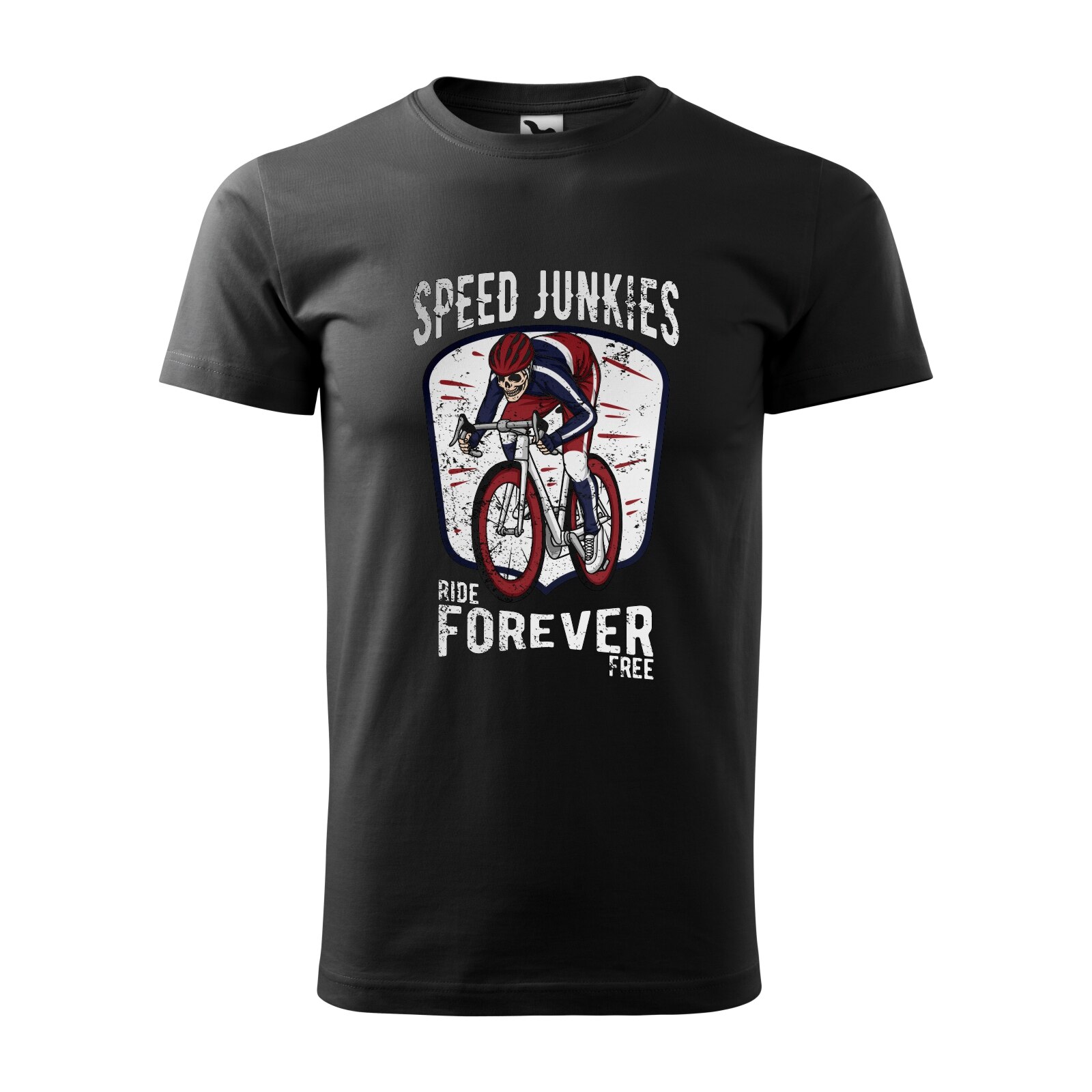 Tricou negru barbati, idee de cadou, pentru biciclisti, Speed Junkies Ride Forever Forever Free, marime M
