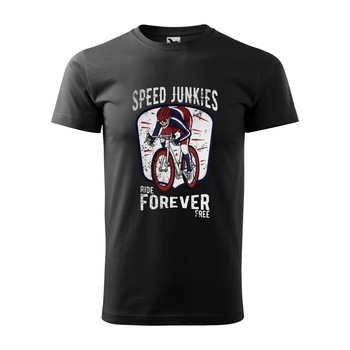 Tricou negru barbati, idee de cadou, pentru biciclisti, Speed Junkies Ride Forever Forever Free, marime M
