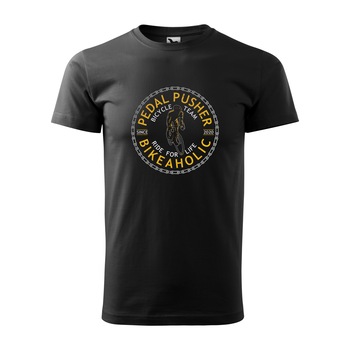 Tricou negru barbati, idee de cadou, pentru biciclisti, Pedal Pusher BikeAholic, marime S