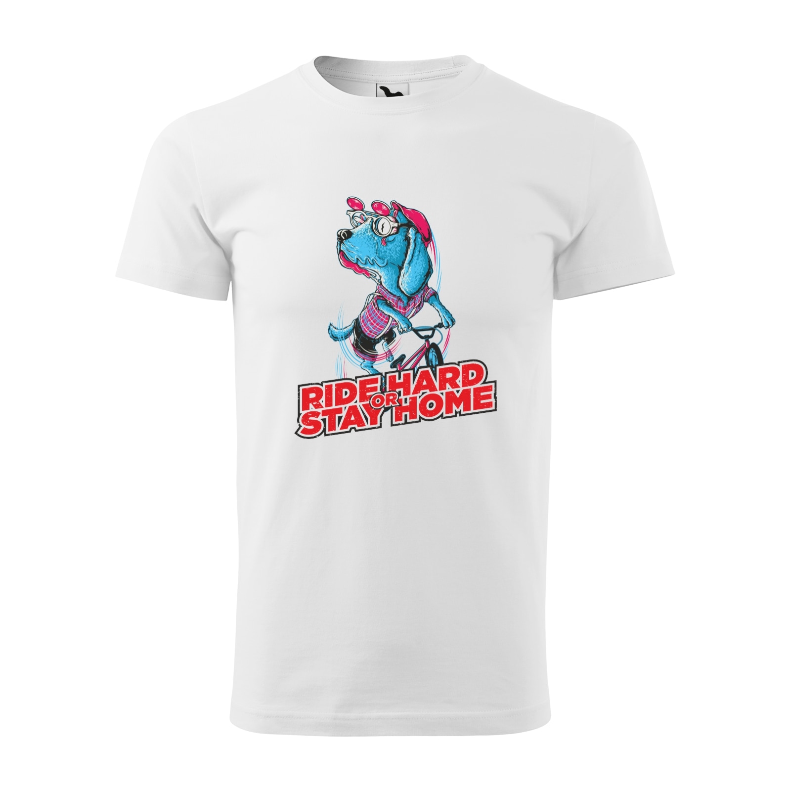 Tricou alb barbati, idee de cadou, pentru biciclisti, Ride Hard or Stay Home, marime 2XL