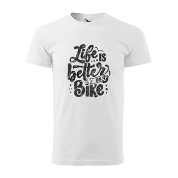 Tricou alb barbati, idee de cadou, pentru biciclisti, Life is Better on a Bicycle, marime 2XL