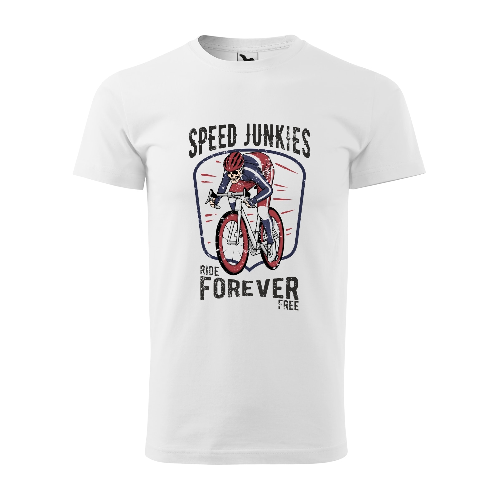 Tricou alb barbati, idee de cadou, pentru biciclisti, Speed Junkies Ride Forever Forever Free, marime XS
