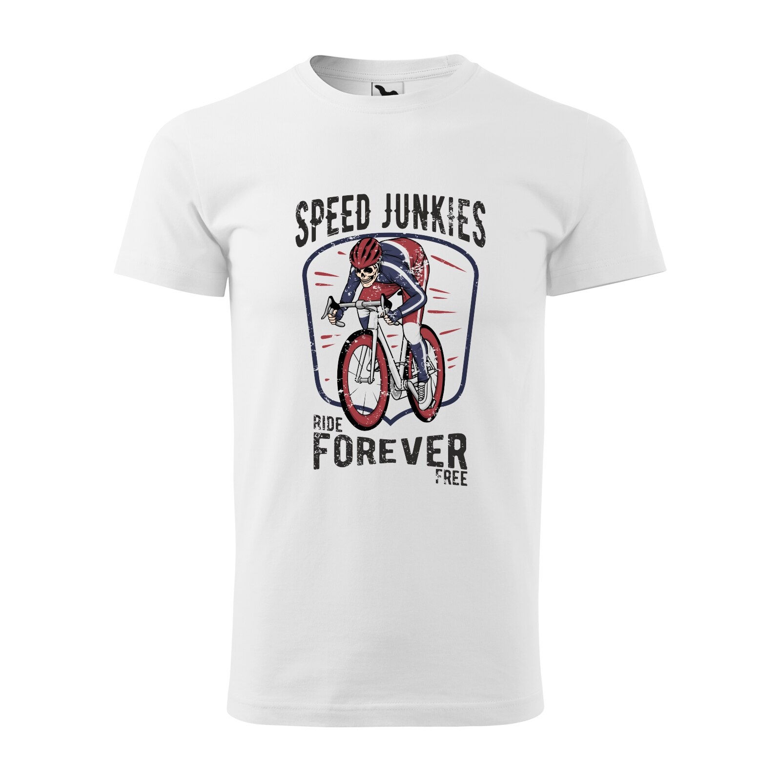 Tricou alb barbati, idee de cadou, pentru biciclisti, Speed Junkies Ride Forever Forever Free, marime 2XL