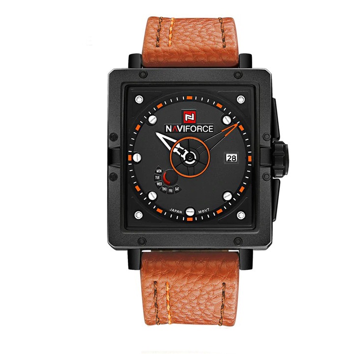 Мъжки часовник, модел Naviforce, кварцов механизъм, черен/кафяв, 43мм