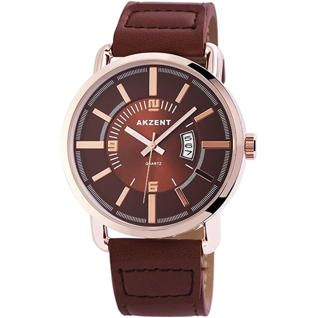 Ceas barbati Akzent, rose gold/maro, rezistenta apa 3 ATM