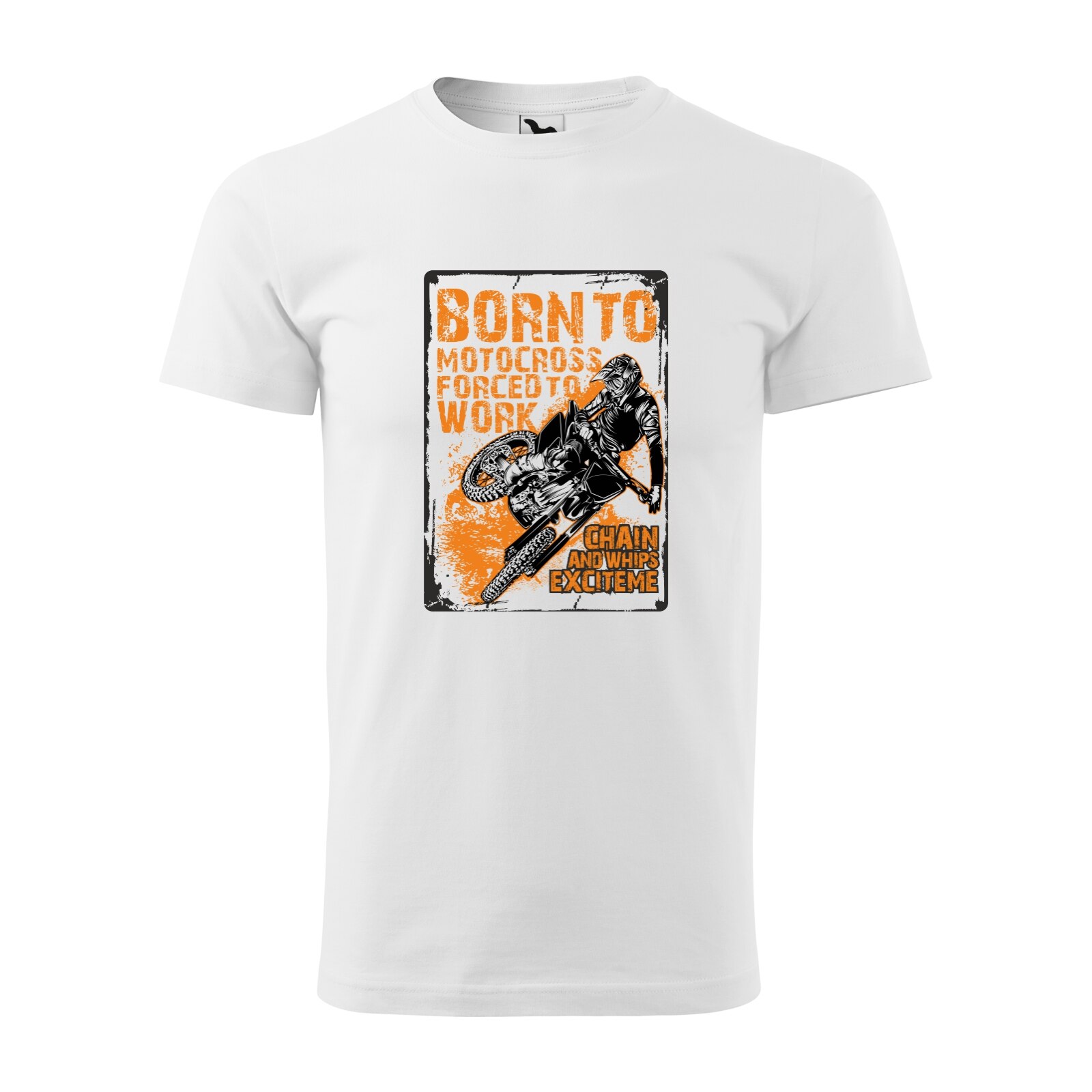 Tricou alb barbati, idee de cadou, pentru motociclisti enduro, Born to Motocross Forced to Work, marime 2XL
