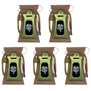 Set 5 Martisoare brosa Trifoi, Cristale si suflat cu aur 24k si snur - Rahel Set 5 Martisoare brosa Trifoi, Cristale si suflat cu aur 24k si snur - Rahel