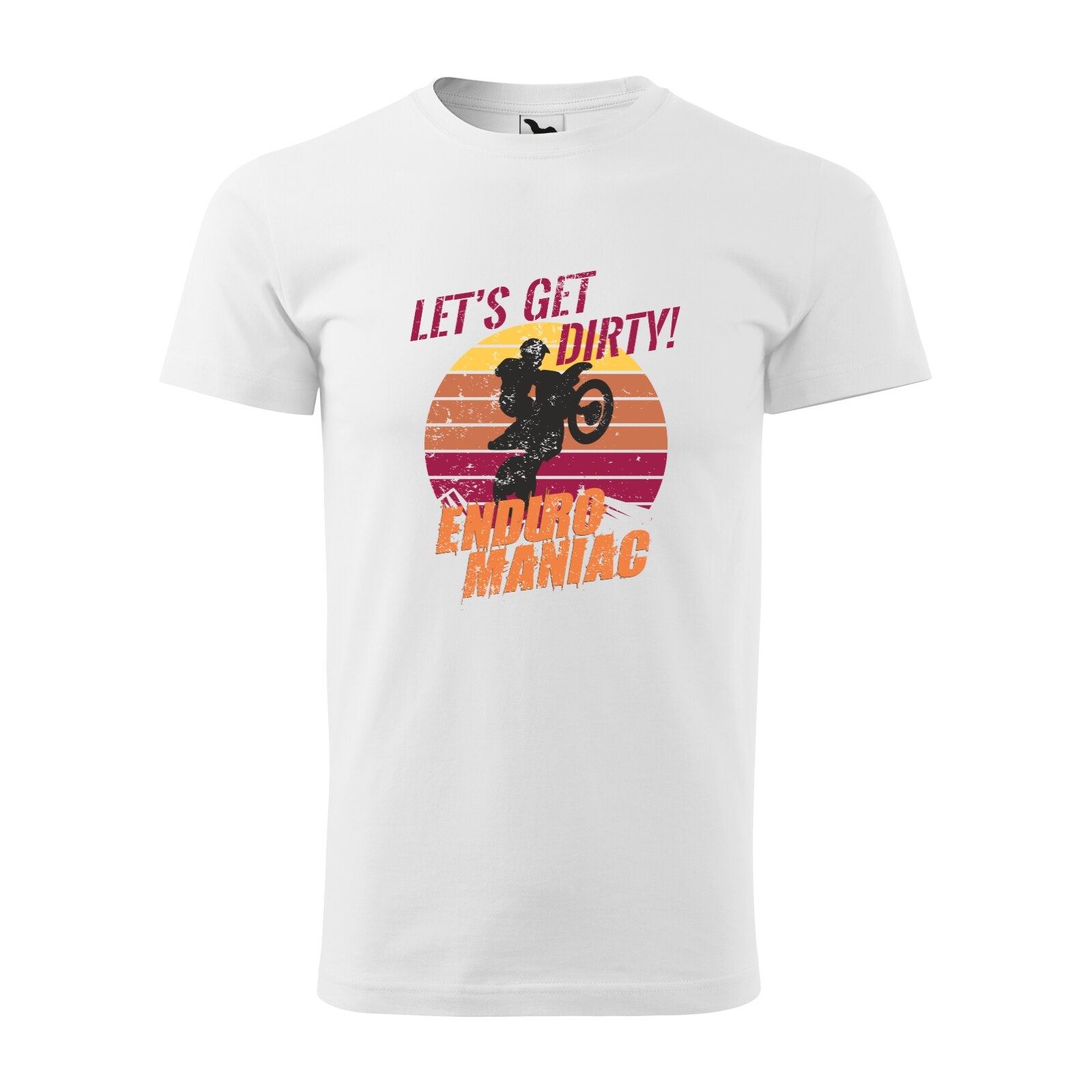 Tricou alb barbati, idee de cadou, pentru motociclisti enduro, Enduro Maniac Lets Get Dirty, marime S