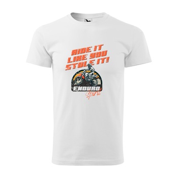 Tricou alb barbati, idee de cadou, pentru motociclisti enduro, Ride It Like you Stole It, marime S Tricou alb barbati, idee de cadou, pentru motociclisti enduro, Ride It Like you Stole It, marime S