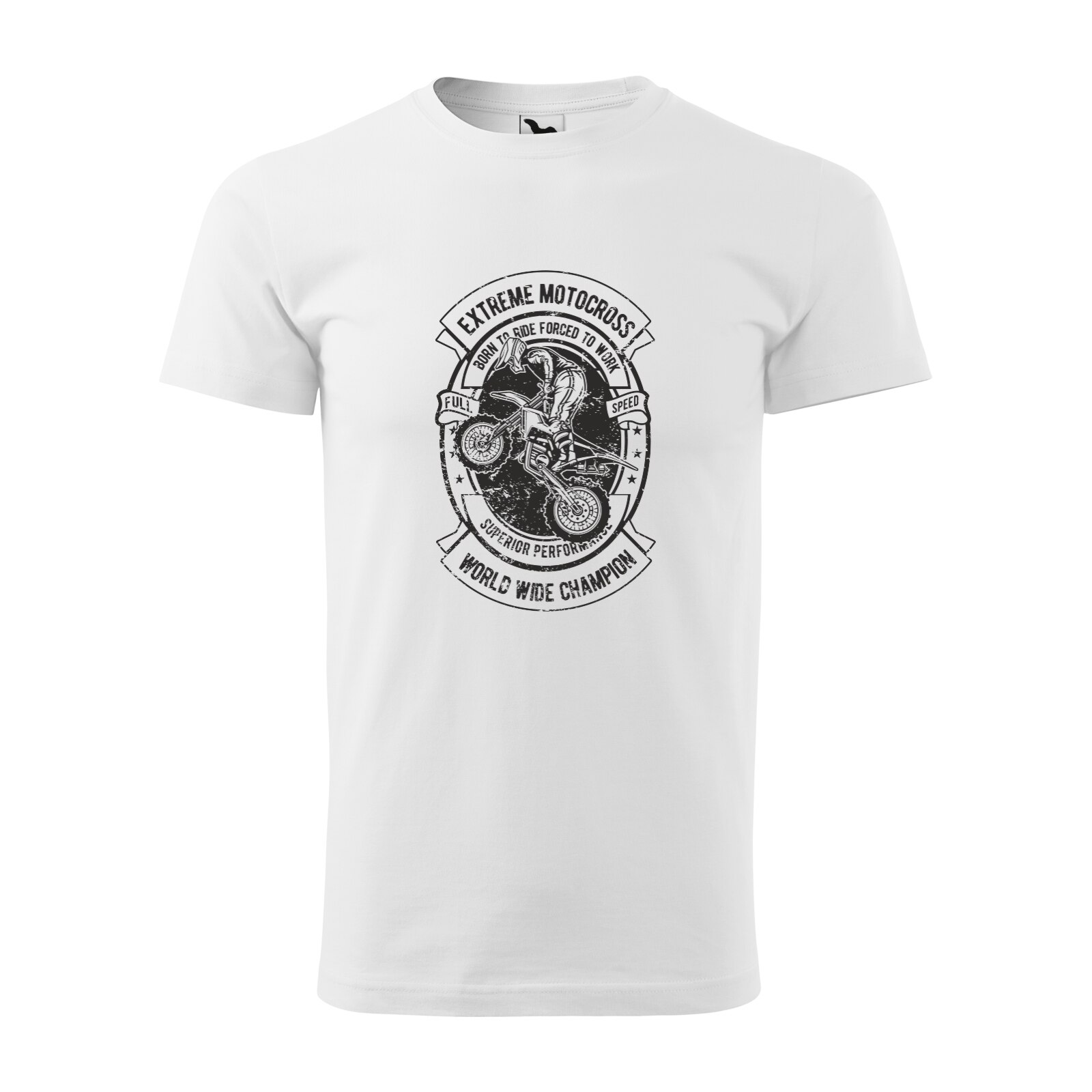 Tricou alb barbati, idee de cadou, pentru motociclisti enduro, Born to Ride Forced to Work, marime 2XL