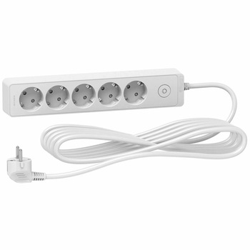 Prelungitor Schneider Unica SCH-ST9455W, cu intrerupator, 5 prize, protectie copii, cablu 3x1.5mmp, 5m, Alb Prelungitor Schneider Unica SCH-ST9455W, cu intrerupator, 5 prize, protectie copii, cablu 3x1.5mmp, 5m, Alb