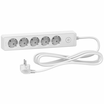 Prelungitor Schneider Unica SCH-ST9453W, cu intrerupator, 5 prize, protectie copii, cablu 3x1.5mmp, 3m, Alb Prelungitor Schneider Unica SCH-ST9453W, cu intrerupator, 5 prize, protectie copii, cablu 3x1.5mmp, 3m, Alb