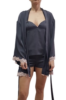 Halat satin,3 piese , gri,personalizabil , Anna Vazzolla,masura 34 Halat satin,3 piese , gri,personalizabil , Anna Vazzolla,masura 34