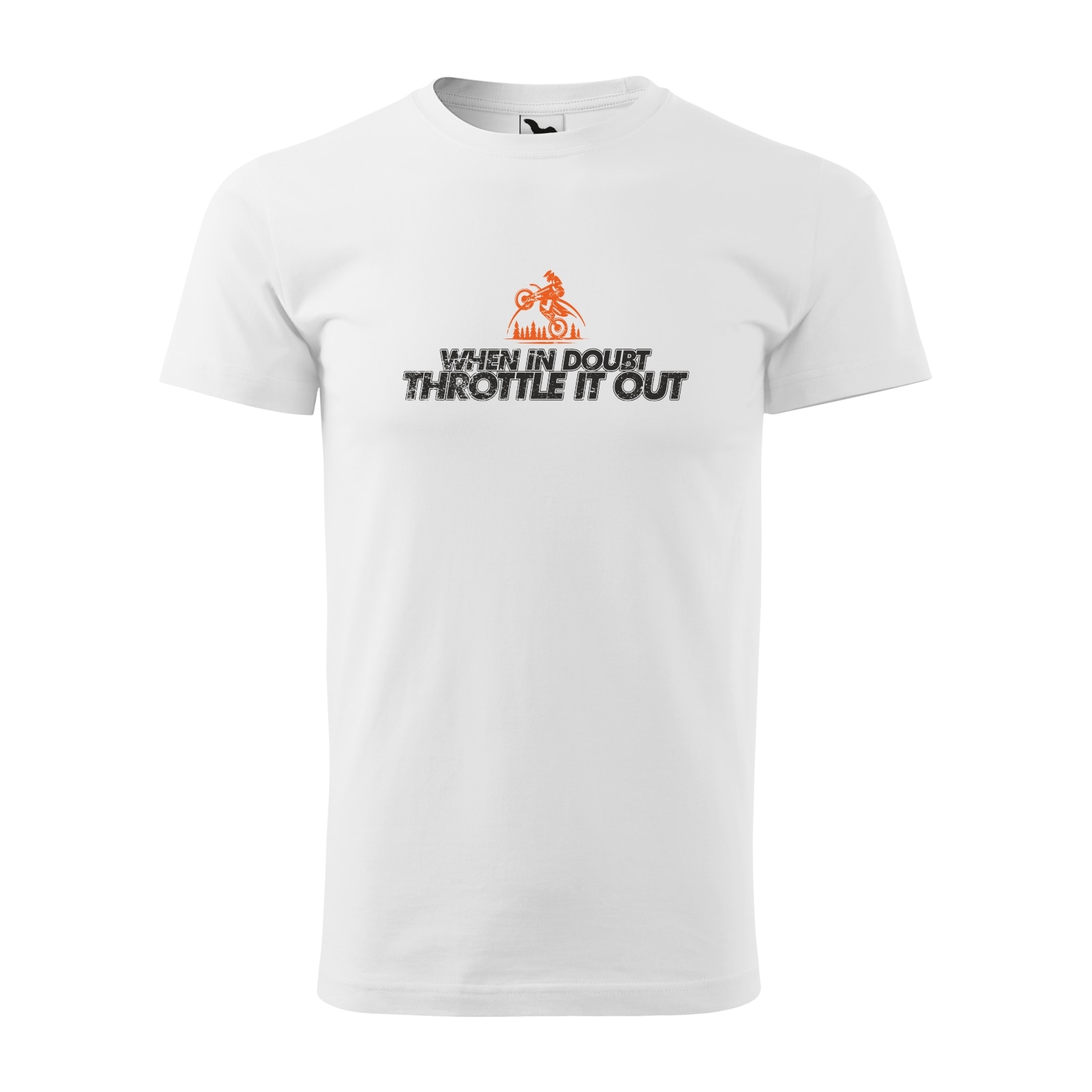 Tricou alb barbati, idee de cadou, pentru motociclisti enduro, When in Doubt Trottle it Out, marime M