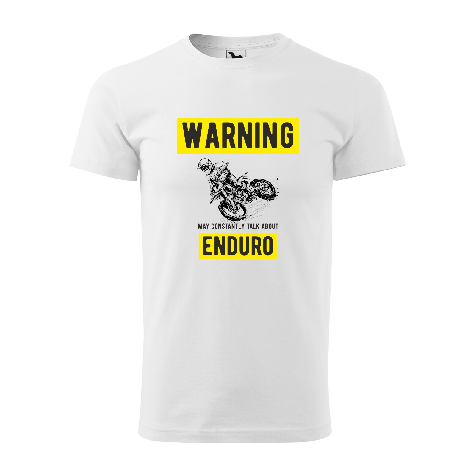 Tricou alb barbati, idee de cadou, pentru motociclisti enduro, Warning Always Talk About Enduro, marime 2XL