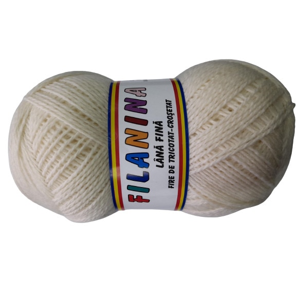 Fir tricotat, Filanina, Alb natur, Lana 100%, 400 m/100g - eMAG.ro