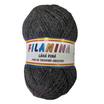Fir tricotat, Filanina, Gri inchis, Lana 100%, 400 m/100g Fir tricotat, Filanina, Gri inchis, Lana 100%, 400 m/100g