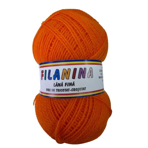 Fir tricotat, Filanina, Portocaliu, Lana 100%, 400 m/100g