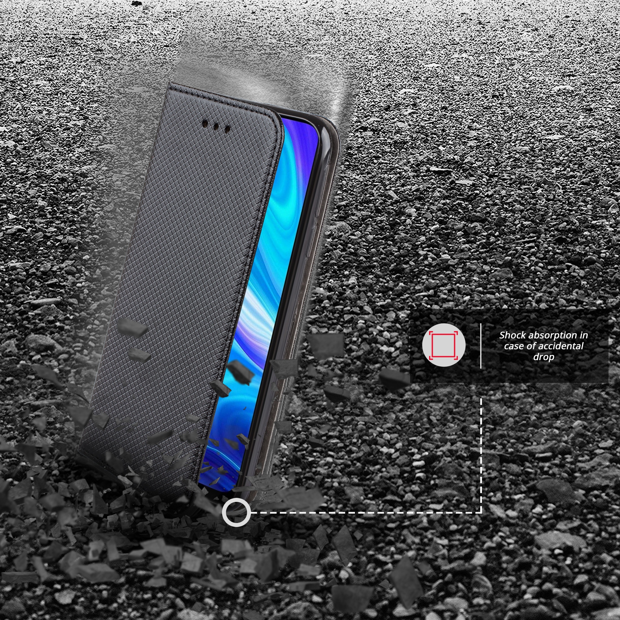 Husa pentru telefon, Moozy, Flip On, pentru Xiaomi Redmi Note 9, Negru, Piele ecologica