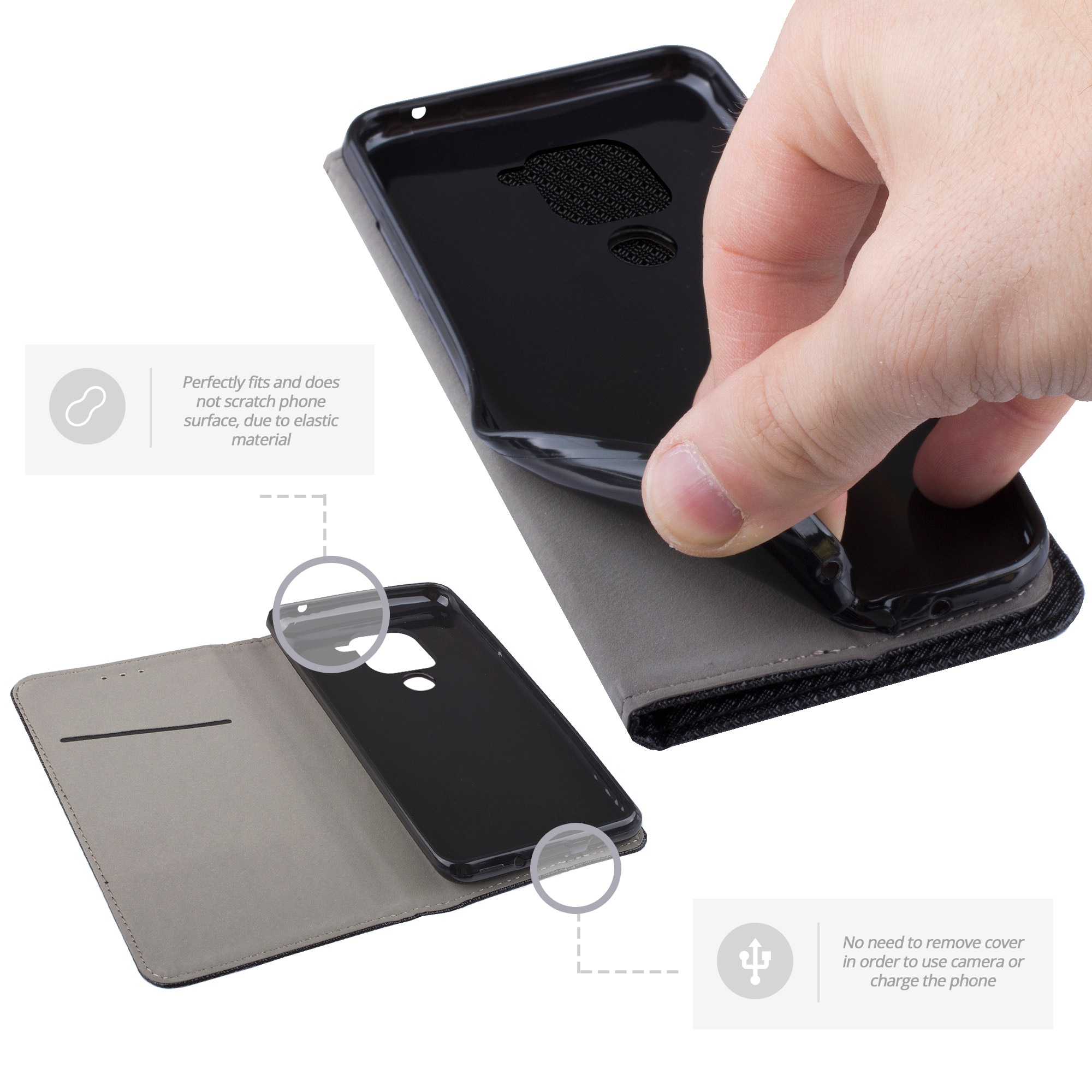 Husa pentru telefon, Moozy, Flip On, pentru Xiaomi Redmi Note 9, Negru, Piele ecologica