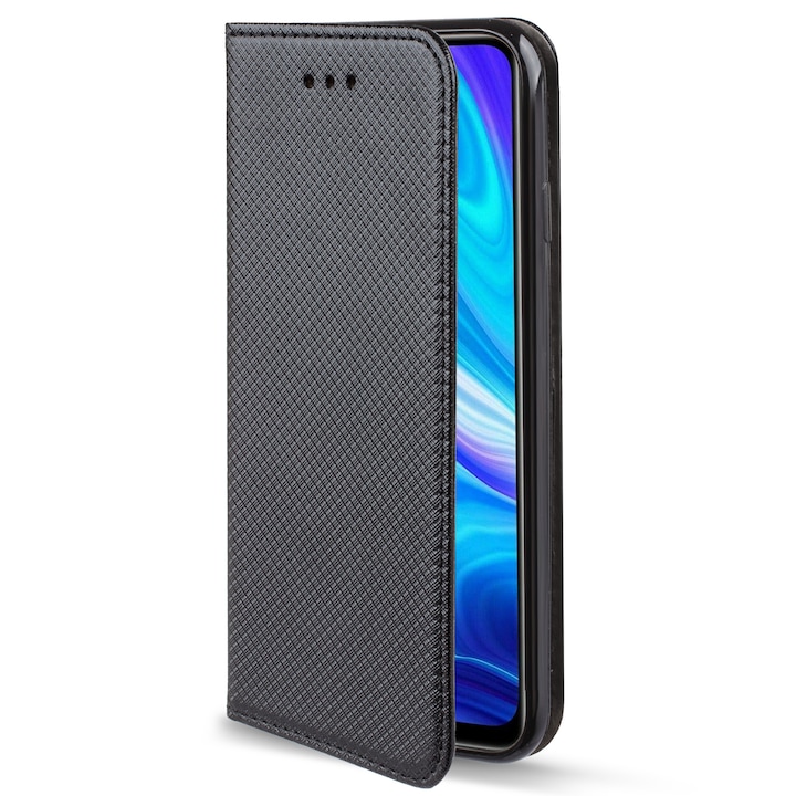 Калъф за телефон, Moozy, Flip On, за Xiaomi Redmi Note 9, Черен, Екологична кожа