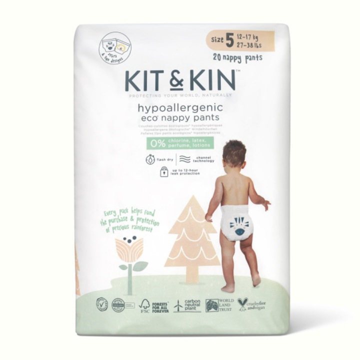 Scutece Hipoalergenice Eco Kit&Kin Pull Up Junior, Marimea 5, 12-17 kg, 20 buc