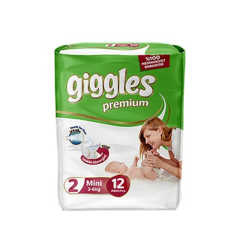 Scutece Giggles Premium, marimea 2 Mini, 3-6 kg, 12 buc, pachet Standard Scutece Giggles Premium, marimea 2 Mini, 3-6 kg, 12 buc, pachet Standard