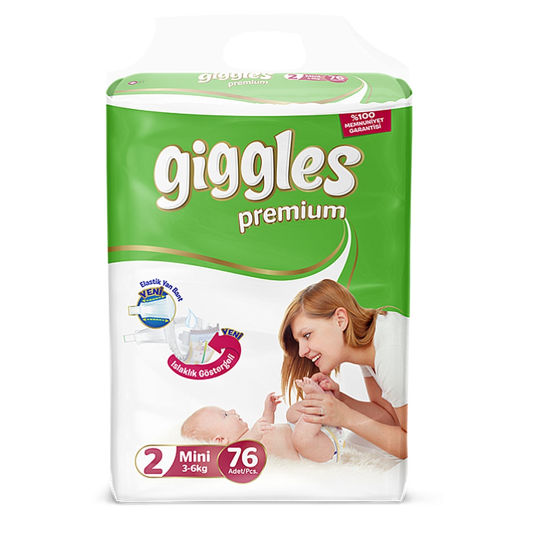 Scutece Giggles Premium, marimea 2 Mini, 3-6 kg, 76 buc, pachet Jumbo