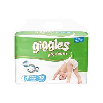 Scutece Giggles Premium, marimea 6 Junior+, 15-30 kg, 32 buc, pachet Economic Scutece Giggles Premium, marimea 6 Junior+, 15-30 kg, 32 buc, pachet Economic