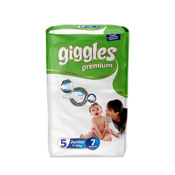 Scutece Giggles Premium, marimea 5 Junior, 11-25 kg, 7 buc, pachet Standard Scutece Giggles Premium, marimea 5 Junior, 11-25 kg, 7 buc, pachet Standard