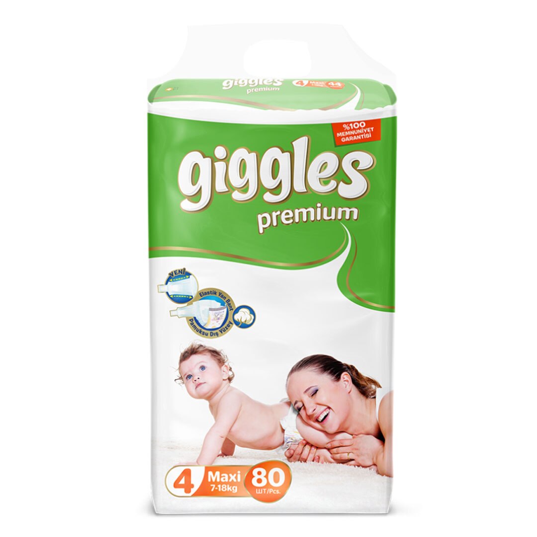 Scutece Giggles Premium, marimea 4 Maxi, 7-18 kg, 80 buc, pachet Mega
