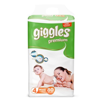 Scutece Giggles Premium, marimea 4 Maxi, 7-18 kg, 80 buc, pachet Mega Scutece Giggles Premium, marimea 4 Maxi, 7-18 kg, 80 buc, pachet Mega
