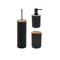 set accesorii baie bamboo format din perie wc dispenser sapun lichid pahar suport periute negru imagen 21_0_
0