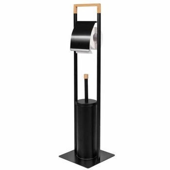 Suport hartie igienica si perie toaleta cu capac negru cu maner bambus Suport hartie igienica si perie toaleta cu capac negru cu maner bambus