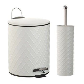 Set accesorii baie Luxury White format din Cos gunoi, Perie WC cu model carouri, alb mat Set accesorii baie Luxury White format din Cos gunoi, Perie WC cu model carouri, alb mat