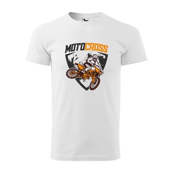 Tricou alb barbati, idee de cadou, pentru motociclisti enduro, Motocross Shield, marime S