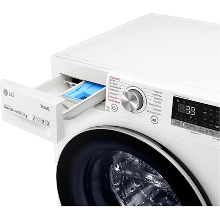 Masina de spalat rufe cu uscator LG F4DV710S1E, Spalare 10.5 kg, Uscare 7 kg, 1400 rpm, Clasa A, Inverter Direct Drive, TurboWash 39', Spa,Steam, Smart Diagnosis, WiFi, Alb