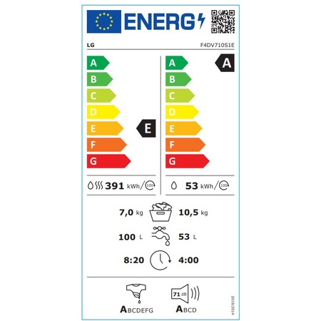 Masina de spalat rufe cu uscator LG F4DV710S1E, Spalare 10.5 kg, Uscare 7 kg, 1400 rpm, Clasa A, Inverter Direct Drive, TurboWash 39', Spa,Steam, Smart Diagnosis, WiFi, Alb
