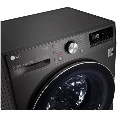Masina de spalat rufe cu uscator LG F4DV710S2SE, Spalare 10.5 kg, Uscare 7 kg, 1400 rpm, Inverter Direct Drive, TurboWash 39', Spa,Steam, Smart Diagnosis, WiFi, Negru